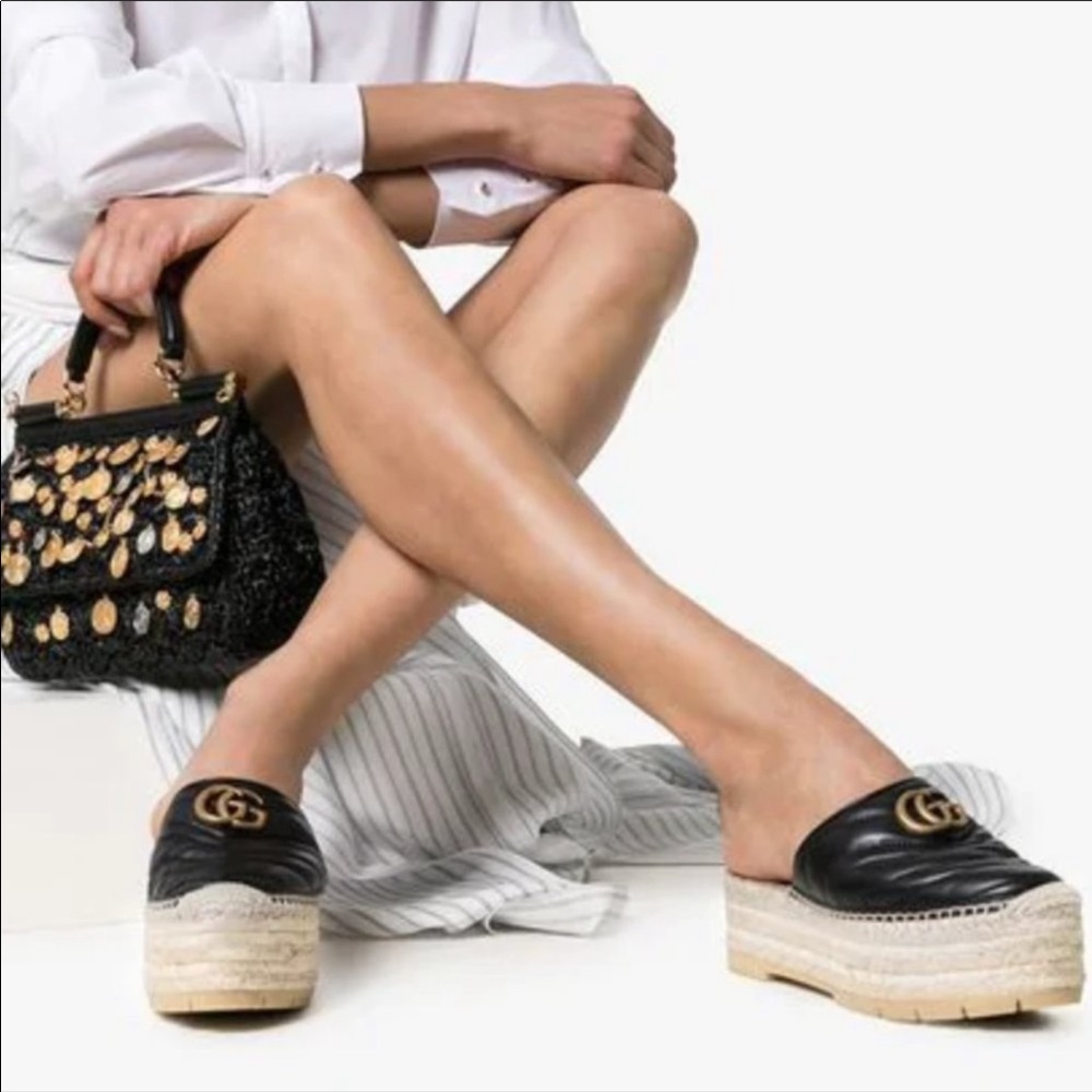 Gucci GG Pilar 50 Raffia and Leather Espadrilles
